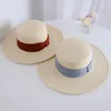 Wide Brim Hats Women's Hat Ribbon Straw Sun Breathable Large Beach Summer Boater Round Flat Top For Women