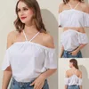 Women's Polos Women Summer Fashion Off Shoulder Halter Blouse Shirts Sexy Backless Solid Tops Elegant Ladies Short Sleeve Shirt