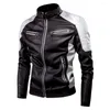 Vestes pour hommes automne hommes manteau à manches longues contraste couleurs col montant moteur mince Vintage classique Faux cuir veste pour motard