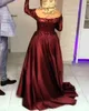 Burgundy Prom Party Gown Avondjurken Meisjes Pageant Zeemeermin Off-Shoulder Lange mouw Appliqué Beaded Satin Custom New Plus Size