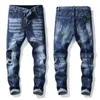 Odznaki męskie rozciągają czarne czarne dżinsy Modne mody Slim Fit Mothed Motocycle Denim Spodnie Panelowe spodnie hip -hopowe 859