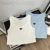 T-shirt pour femmes Designer 2023 Triangle Badge Brand de luxe Cotton Round Neck Tshirts Women Sans Souces Summer Cropped Tops Rison V2ot