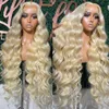 Brazilian Hair 613 Honey Blonde Color 13x4 HD Transparent Lace Frontal Wigs Body Wave 30 Inch Synthetic Lace Front Wig For Women