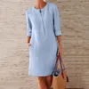 Casual Dresses Cotton Linen Dress Women 2023 Spring Summer Boho Long Sleeve Button Pocket Solid Loose Knee-Length