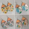 Boucles d'oreilles à tige 2023 Est mode aquarelle peinture rayé bleu Bonnet tournesol Floral en bois pour femmes fille cadeaux