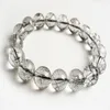 STRAND Echte Brazilië Natuurlijk zwart haar Rutilated Quartz Crystal Bead Stretch Braw Bracelet 13mm