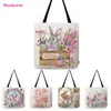 Borse portaoggetti Rosa Carino Uovo di Pasqua Fiore Bella Borsa shopper per ragazza in lino di cotone resistente all'acqua Borsa a tracolla grande