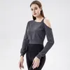 Camisas activas Chaleco de yoga Deportes de mujer Manga larga Correr Fitness Una chaqueta trasera con hombros descubiertos Alto elástico Secado rápido Color sólido Gimnasio