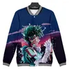 Heren Hoodies 3D Printing Boku No Hero Academia Baseball uniform mannen Polyester slanke jas mode casual Harajuku streetwear