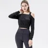 Camisas activas Chaleco de yoga Deportes de mujer Manga larga Correr Fitness Una chaqueta trasera con hombros descubiertos Alto elástico Secado rápido Color sólido Gimnasio