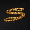 Strand Fashion Genuine Natural Gold Tiger's Eye Gem Stone Round Bead Stretch Bracelet Men Women Crystal Barcelet 108 Beads