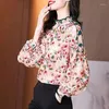 Damesblouses vrouwelijke blouse met lange mouwen vrouwen half coltrui bloem print chiffon shirt tops dames casual losse oversized g42