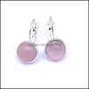 Charm Sier Plated 10mm Pink Rose Quartz Healing Crystal Charms örhängen Geometrisk natursten örhänge för kvinnor smycken droppe dhgeq