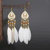 Dangle Earrings Pendiente Gypsy Long Feather Summerの女性のカラフルなロータスチアンイヤリングチャームチベットの宝石