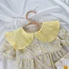 Meisje – robe florale à manches courtes pour filles, tenue à revers avec sac, motif coréen, vêtements pour bébés idylliques, été 2023