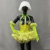 Stage desgaste Sexy Diamond Bodysuit Green Tutu Skirt Nightclub Bar DJ Rave Rous Women GOGO DANCERS FASTIMES FESTIVAL DE FESTIVAL DQS7948