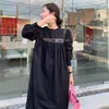 Casual Dresses Spring Party Dress Women O-Neck Cotton Korean Long Vintage Lace Crochet Loose Black Oversized Harajuku