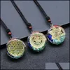 Pendant Necklaces Retro Round Reiki Healing Stone Seven Chakra Orgone Energy Symbol Necklace Gravel Meditation Amet Orgonite Crystal Dhskv