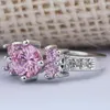 Wedding Rings Female Pink Round Ring Fashion White & Black Gold Filled Jewelry Vintage For Women Birthday Stone Gifts
