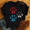 Camisetas femininas Two Leopard Print Print Dog Tops Fashion T-shirts Casual Tee