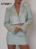 Abito a due pezzi Sexy Wind Girl Abito piccolo Risvolto Maniche lunghe A vita alta Gonna corta Set Abiti Blazer Femme 230303