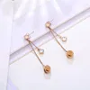 Boucles d'oreilles longues pour femmes et filles, pompon en Zircon, or Rose, titane, breloques en acier inoxydable, bijoux qui ne se décolorent pas, cadeau (KGE003)