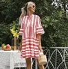 Robes décontractées été femmes rayé lâche robe à manches courtes fille en plein air fête de vacances pull doux respirant