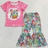 卸売りの女の赤ちゃんセットウエスタンスタイルの子供の子供服を服するヒマワリ牛のプリントかわいい幼児の女の子の服ベルパンツセット