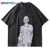 Herr t-shirts nödställda överdimensionerade t-shirt streetwear hiphop vintage robot grafik tryck tshirt män harajuku casual short seve tee skjortor 0304H23