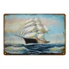 Vintage océan voile art peinture bateau bateau impressions d'art affiche en métal rétro signes en étain pour pub bar café chambre décoration murale voilier personnalisé plaque en étain taille 30X20 CM w02