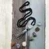 Ketten Design roh Stein Anhänger Halskette Handemade geknotet Boho Jüdely 8mm Stern geschnitten schwarzer Onyx Perlen Quaste Rough