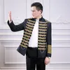 Men's Suits Blazer Casual Men's Rince Style Suit Jacket Inlaid With Metal Chain Epaulets Buttonless Banquet Party Cosplay Court Army