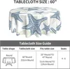 Table Cloth Beach Round Tablecloth 60 Inch Ruitic Navy Blue And Teal Starfish Waterproof Fabric Coastal Tablecloths Decorative