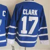 Custom Men Vintage Toronto Hockey CCM Retro Jerseys 17 Wendel Clark 27 Darryl Sittler 14 Dave Keon 7 Tim Horton 1 Johnny Bower zszył niebieski