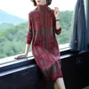 Abiti casual Abito da donna in maglia di lana a collo alto Jacquard sopra il ginocchio Stampa ampia di alta qualità