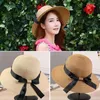 Wide Brim Hats Women Summer Anti-UV Beach Cap Straw Hat Bow Tie Elegant Sun Sunscreen Female Caps Round Flat Top Gorras