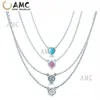 TF réel 925 argent sterling pendentif colliers classique femme aigue-marine clavicule chaîne pour petite amie gift3059