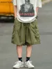 メンズショーツカーゴショーツ男性日本語レトロフレアソリッドハイストリート夏薄いカジュアルルーズビッグポケット膝の長さシンプル男性G230303