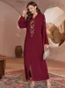 Abbigliamento etnico Abito musulmano Festa del Ramadan Eid Mubarak Rosso Dubai Abaya Turchia Islam Arabo Lungo sera Caftani Donne Preghiera Longue