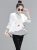 Women's Blouses Embroidery Women Blouse And Shirts 2023 Summer Design A-Line Cotton Office Lady Casual White Outwear Coat Tops