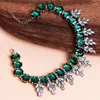 Choker Stonefans Oval Shape Green Crystal Necklace luxury Jewelry for Women Bridal Wedding Statement Leaf Rhinestone