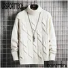 Men'S Sweaters Ursporttech Turtleneck Sweater Mens Wool Knit Plover Male Oversized Turtle Neck Twisted Pattern Men Sweter Pl Jumper Dh1V9