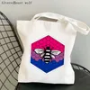 Bolsas de compras Bolsa feminina Bolsa de compras Lesbian Pride Bee Hive Ilustração Harajuku Canvas Girl Bolsa ombro