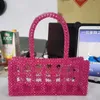 Acrylic hollow portable basket beaded artificial double handle bag Rose red transparent white color matching 230304