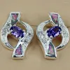Kolczyki stadninowe Shunxunze Vintage Wedding Jewelry Akcesoria dla kobiet fioletowe cyrkonia sześcienne i różowy opal Rhodium plated R4106
