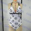 Costume da bagno intero con scollo a V, bikini con fascia da donna, costumi da bagno da donna stampati di marca, intero