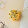 Chains Ancient Gold Craft Inlaid Rhyme Hollow Flower Necklace Natural Hetian Jade Pendant Jewelry Can Open The Gawu Box