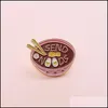 Cartoon accessoires eieren ramen email pin roze kom noedels badge aangepaste broches tas kleding rapel eten sieraden cadeau voor kinderen frien dhwkn