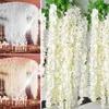 Decorative Flowers Beautiful White Artificial Silk Wisteria Hanging Rattan Bride Wedding Garland Vine Ivy Ceiling Decoration