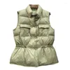 Kvinnans jackor Kvinnor Down Vest Short White Duck Autumn and Winter 2023 Lace-Up Midje Stand Collar Bread Coat Waistcoat